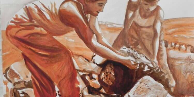 סיפורו של החלוץ שעזב את בית הוריו לטובת מעדר, מוצב לצד סיפורו של רבי אליעזר שעזב לטובת לימוד התורה. אלחנן יעקובוביץ, 'סיקול אבנים בכפר עציון 1943 ', 2016 בין עולמות: קנה לך חבר קיבוץ