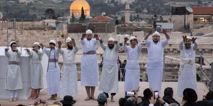 תרגול הקרבת קורבן פסח, 2019. צילום: פלאש 90 התומכים והמתנגדים להקרבת הפסח בהר הבית