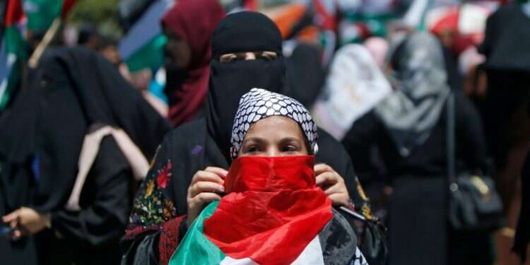 הפגנה בעזה. צילום: AFP "להתאחד נגד הסיפוח": הפלסטינים מנסים לעורר את השטח