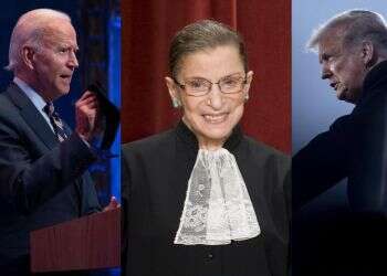 טראמפ, ביידר גינזבורג וביידן. צילומים: AFP, EPA בקרב על מחליפה לביידר גינזבורג, הכל שאלה של עמדה