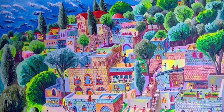 רפי פרץ, צפת, אקריליק על בד, 2014 את השנה הזו אנחנו מקבלים בדממה