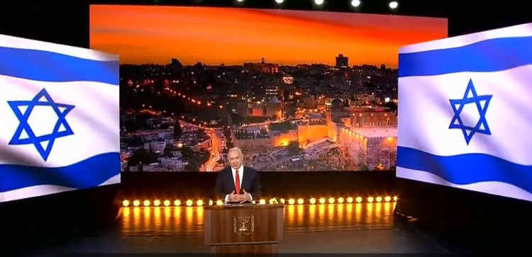 נתניהו בנאומו. צילום מסך נתניהו מזהיר: "מאגרי הנשק של חיזבאללה צמודים למאגרי גז"