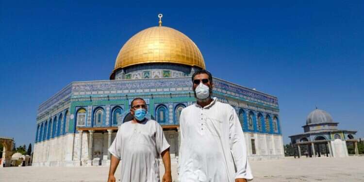 מבקרים ערבים בהר הבית. צילום: AFP אזרחי המפרץ נגד הפלסטינים: טוב שירושלים בידי ישראל
