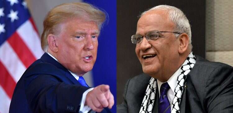 סאיב עריקאת ודונלד טראמפ. צילומים: EPA, AFP