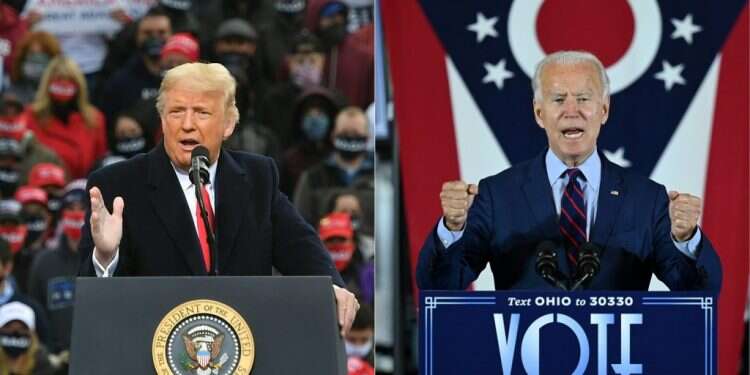 ביידן וטראמפ. צילום: AFP עדיין אין הכרעה, אך ביידן במרחק נגיעה מהנשיאות