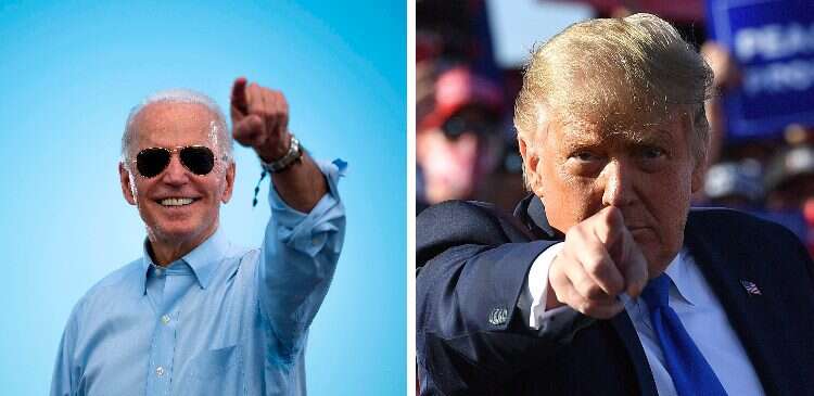 טראמפ וביידן, ערב בחירות 2020. צילום: AFP טראמפ יצטרך להתגבר על פער כפול מ-2016 כדי לנצח