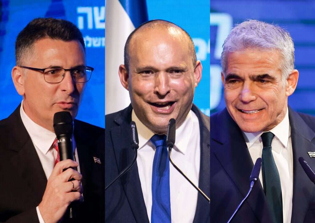 יאיר לפיד, נפתלי בנט, גדעון סער. צילומים: EPA, AFP, אבישג שאר ישוב