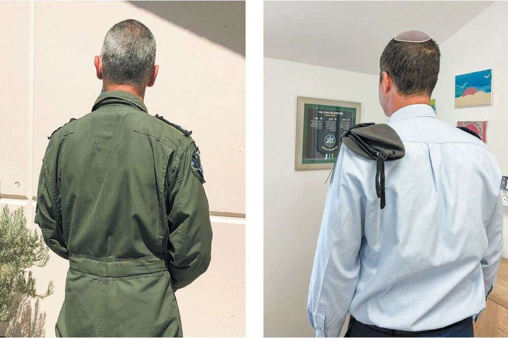 מימין: אל״מ י׳, רמ״ח שיטות לחימה וחדשנות. משמאל: אל״מ במיל’ ד׳, מנהל החממה הטכנולוגית. צילומים: דובר צה''ל