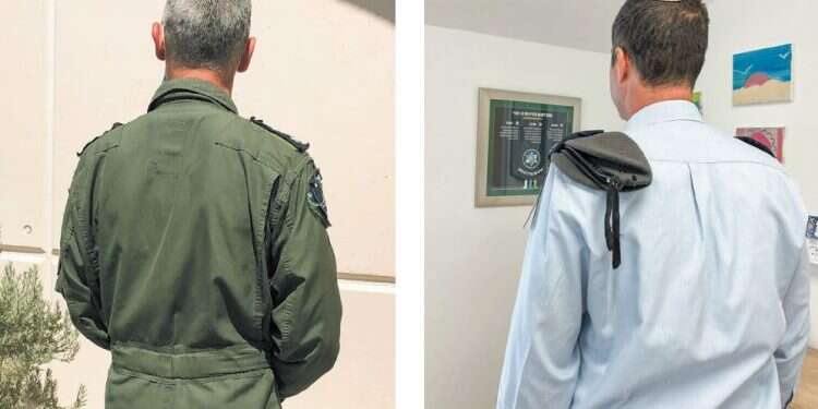 מימין: אל״מ י׳, רמ״ח שיטות לחימה וחדשנות. משמאל: אל״מ במיל’ ד׳, מנהל החממה הטכנולוגית. צילומים: דובר צה''ל