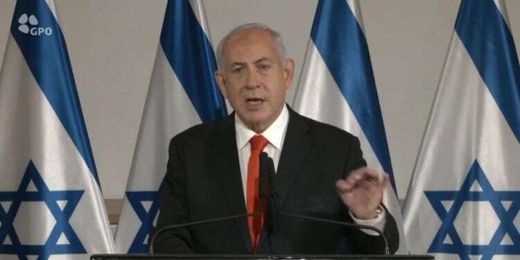 נתניהו בנאומו הערב. צילום מסך: לע''מ נתניהו: "חמאס שילמו וישלמו מחיר כבד על התוקפנות שלהם"