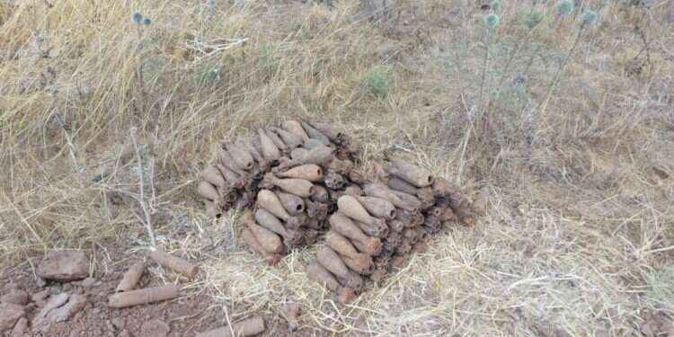 פגזים מהסליק ליד עין־זיוון. צילום: דובר צה ארכיאולוגיה נפיצה: סליק סורי ענק התגלה בגולן