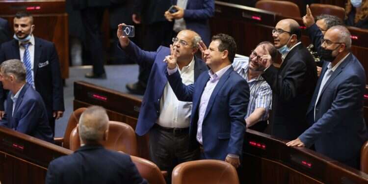 חברי הרשימה המשותפת חוגגים את נפילת חוק האזרחות. צילום: דוברות הכנסת, נועם מושקוביץ דרמה בכנסת: עמיחי שיקלי הפך את החלטתו, חוק האזרחות נפל