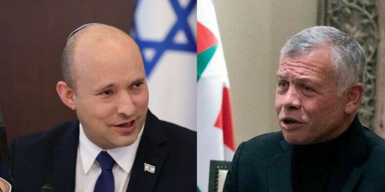עבדאללה מלך ירדן וראש הממשלה נפתלי בנט. צילומים:, EPA, AFP דיווח: נפתלי בנט נפגש בחשאי עם עבדאללה מלך ירדן