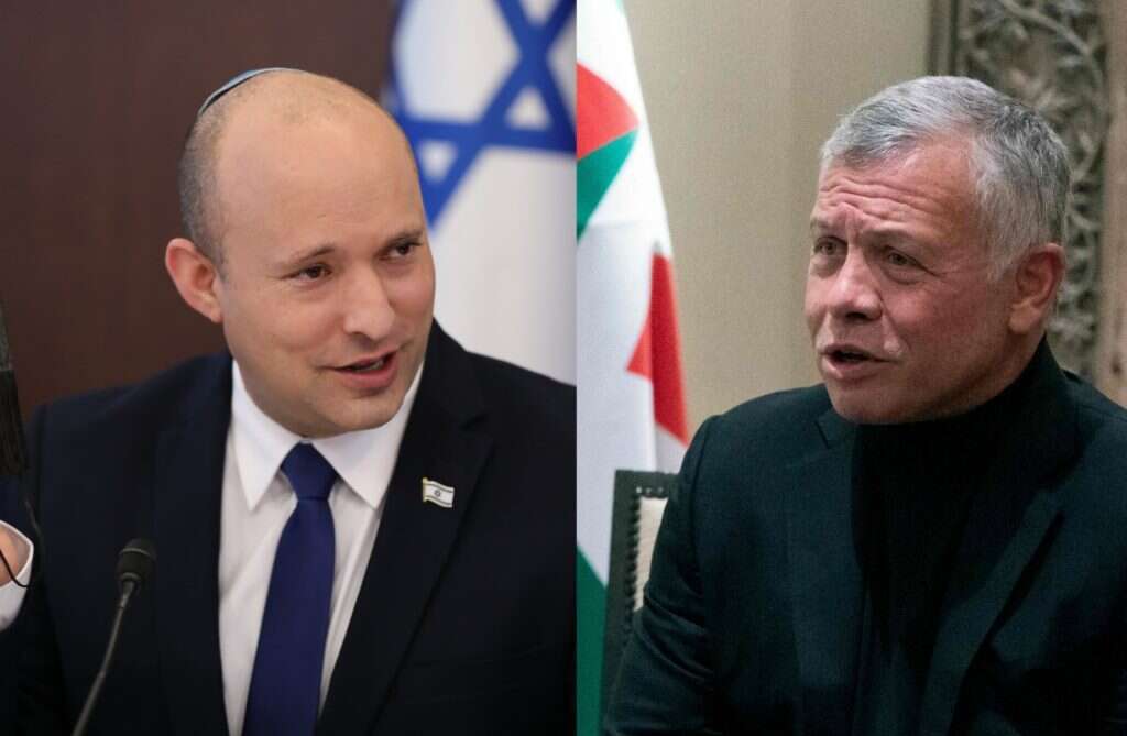 עבדאללה מלך ירדן וראש הממשלה נפתלי בנט. צילומים:, EPA, AFP