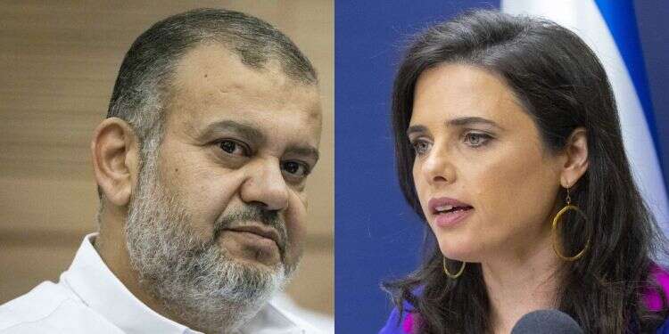 איילת שקד, ואליד טאהא. צילומים: אוליבייה פיטוסי ויונתן זינדל - פלאש 90 גרסת "חוק החשמל" השלישית דורשת להכשיר 100 אלף בתים פיראטיים