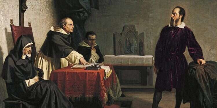 גליליי מול האינקוויזיציה ברומא. ציור: כריסטיאנו באנטי, 1857