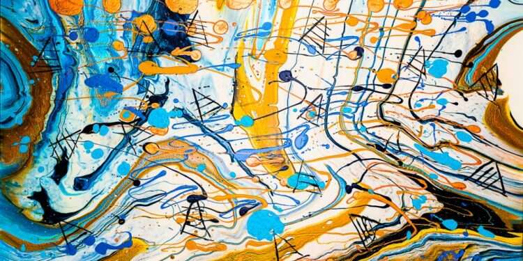 זאביק פרישמן, ללא שם, טכניקה פורינג מעורבת: אקריליק, דבק ופלואטרול, 2021. העבודה מוצגת בימים אלו בגלריית ART & About שבעמק חפר