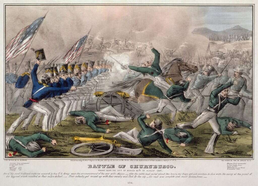 איור קרב צ'ורובוסקו, ב־ 20 באוגוסט 1847 במבואות מקסיקו־סיטי. ציור: ג'ון קמרון, ספריית הקונגרס