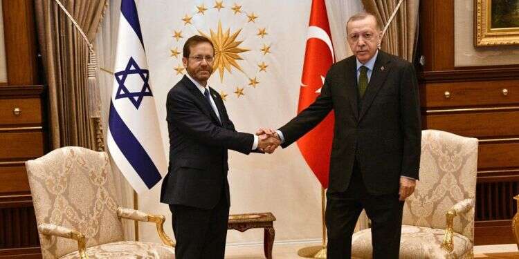 הנשיא הרצוג עם ארדואן בביקורו בטורקיה. צילום: חיים צח/לעמ הרצוג בטורקיה: "משקעי העבר אינם בטלים, בוחרים להתחיל במסע של אמון וכבוד"