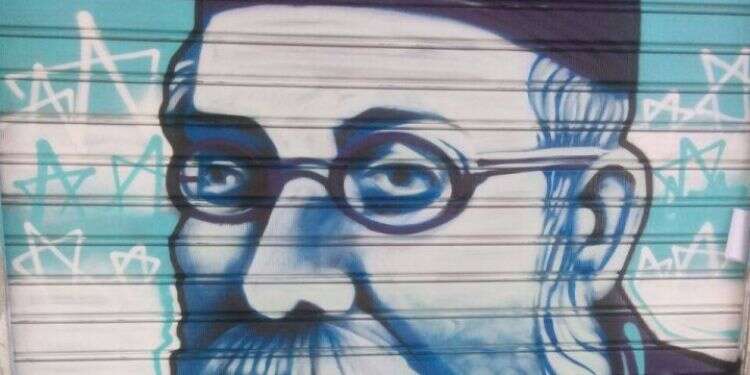 הדמות המפורסמת ביותר בשושלת, ר' יוסף (יושעה) ריבלין. ציור קיר בשוק מחנה יהודה בירושלים. צילום: משה נחמני