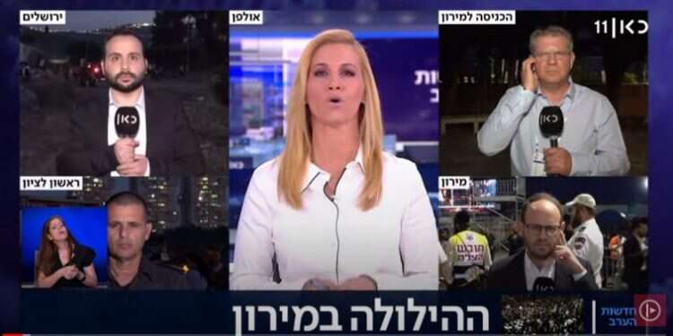 צילום מסך של כאן 11 ההדלקה במירון: תיאוריות קונספירציה בשידור חי