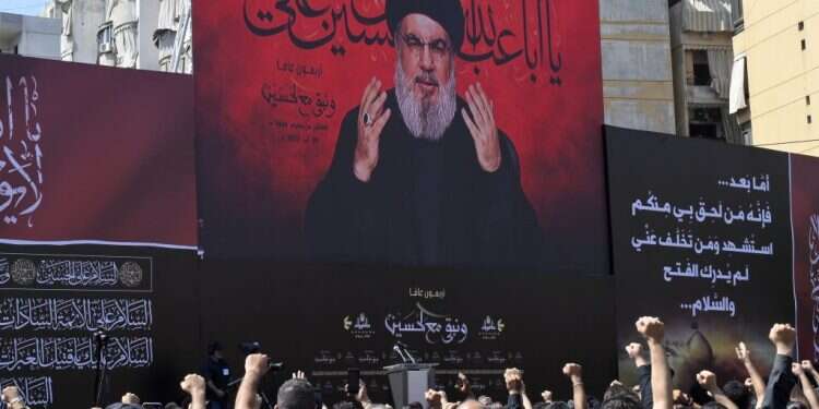 נאום נסראללה בביירות, באוגוסט האחרון. צילום: EPA