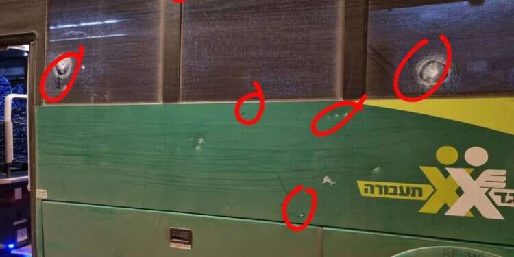 פגיעות הירי באוטובוס. צילום: מועצת בנימין פיגוע ירי סילוואד