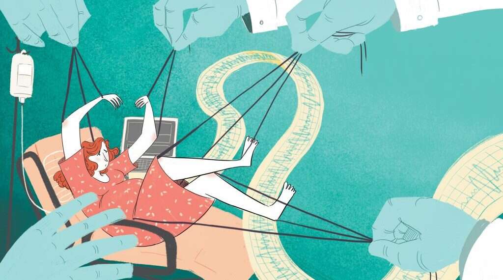 איור: רעות בורץ בצער תלדי: הטראומה מהיחס הפוגעני בחדרי הלידה מלווה נשים לאורך שנים