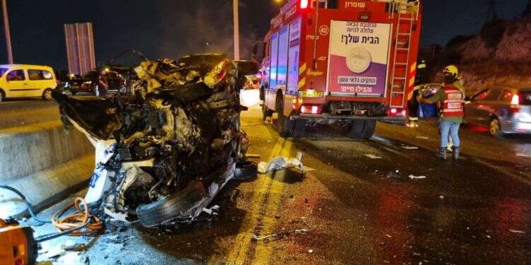 זירת התאונה בכביש 5 בשבוע שעבר, שבה נהרג גבריאל ברדה. צילום: דוברות כב