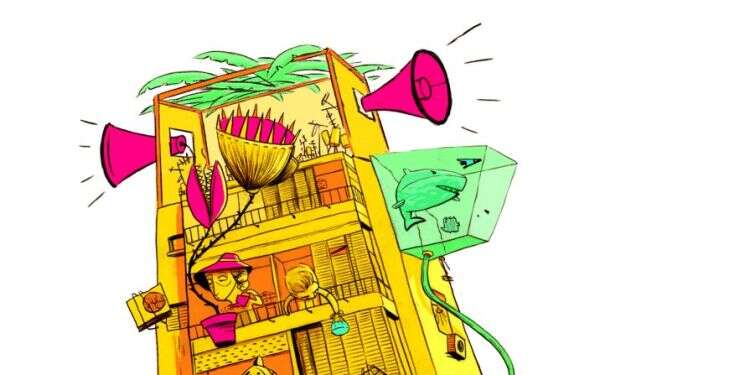 איור: מורן ברק סוכות זה זמן טוב לדבר על כל הבעיות בין שכנים