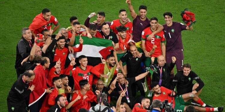 נבחרת מרוקו בסיום המשחק עם ספרד, השבוע. צילום: איי.אף.פי