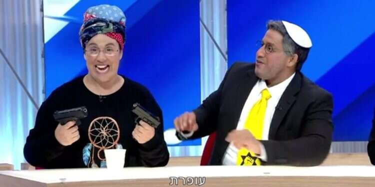 החיקוי של בני הזוג בן גביר בארץ נהדרת. צילום מסך קשת 12 כשהסאטירה משקרת: "ארץ נהדרת" קבעה רף תחתון חדש