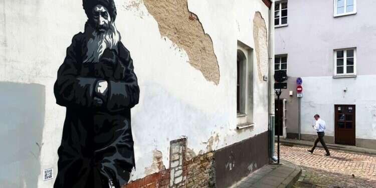 ציור של דמות יהודי בגטו וילנה הישן, במסגרת מיזם