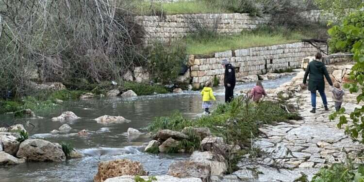 נחל רפאים בירושלים, אתמול. צילום: אופיר דוד אחרי חורף שחון: גשמי ניסן חידשו את הזרימה בנחלים
