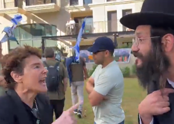 פרופ' אליס ברזיס בהפגנה מול ביתו של השר גולדקנופף. צילום: חיים גולדברג פרופ' בבר אילן בהפגנה נגד חרדים: "אתם לא יהודים"