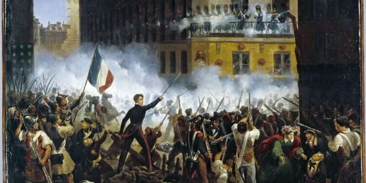 טלטלות פוליטיות, פרשיות שחיתות, הפגנות, התקוממויות עממיות ואלימות משטרתית. התקפה על ארמון הלובר במהומות יולי, 1830 . ציור מאת איפוליט לקון באדיבות המוזיאון להיסטוריה של פריז