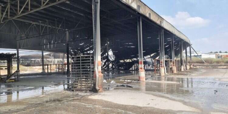 ההרס ברפת בקיבוץ עלומים. צילום: סטיבי מרכוס כיתת כוננות מול עשרות מחבלים: הקרב שהציל את קיבוץ עלומים