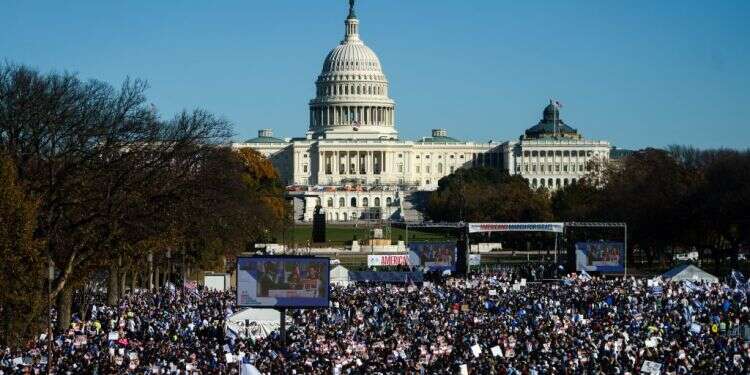 הפגנת ההמונים למען ישראל בוושינגטון, בשבוע שעבר. צילום: אי.פי.איי "כתבתי את הנאום ברגע האחרון. לא ציפיתי שכל כך הרבה אנשים יתחברו אליו"