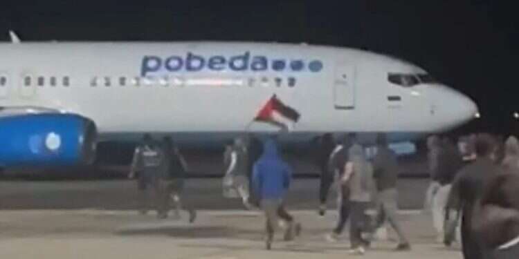 פורעים בנמל התעופה בדגסטן. צילום: AFP ניסיון הפוגרום בדגסטן: עונשי מאסר של ימים בודדים למתפרעים