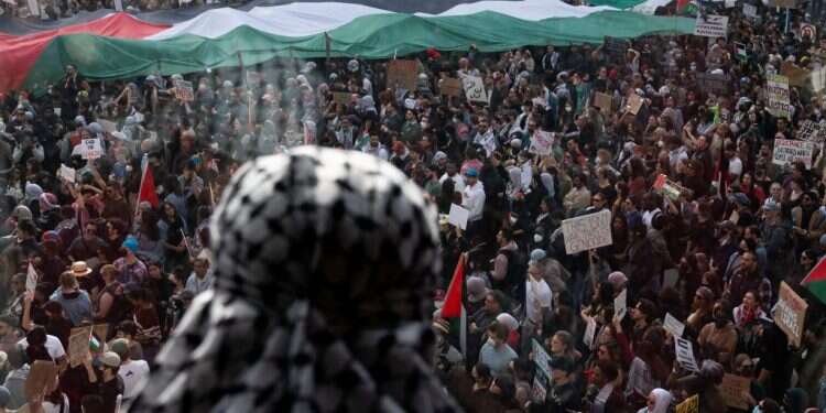 הפגנה אנטי-ישראלית בוושינגטון. צילום: AFP פשעי שנאה, איומים ברצח והפגנות בעד חמאס: האנטישמיות גואה בכל העולם