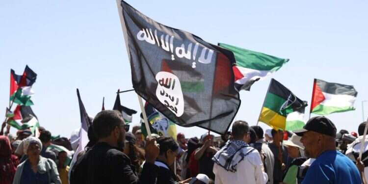 דגל דאעש בהפגנת תמיכה בפלסטינים. צילום: AFP "אני מפנים הכיבוש, רוצה להתגייס": תושבי ירושלים התגייסו לדאעש