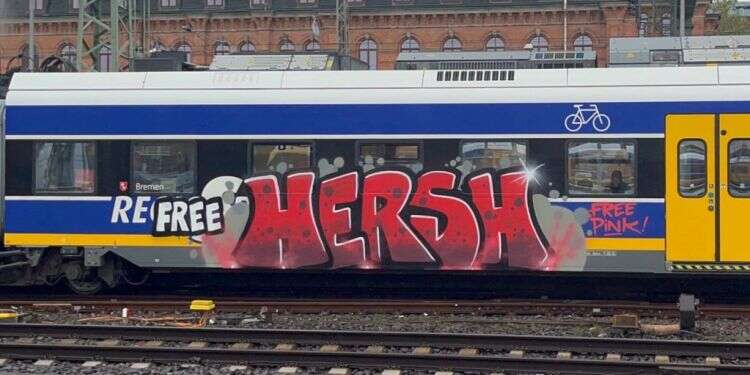 חברים מאירופה שמעו והתגייסו. הגרפיטי בגרמניה. צילום: באדיבות המרואיין קירות שותקים: מיזם גרפיטי בינלאומי להחזרת החטופים