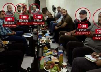 תמונת בכירים בחטיבת צפון רצועת עזה אשר אותרה במהלך הלחימה וצולמה במנהרה של ארגון הטרור חמאס. צילום: דו תיעוד מיוחד: בכירי חמאס בתוך המנהרות בעזה