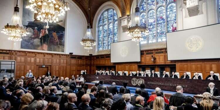 בית הדין הבינלאומי בהאג, בתביעה הדרום אפריקנית נגד ישראל. צילום: EPA בית הדין בהאג