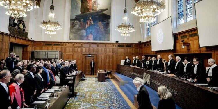 הדיון בבית הדין הפלילי הבינלאומי בהאג, בתביעה הדרום-אפריקנית נגד ישראל. צילום: EPA בית הדין הפלילי בהאג