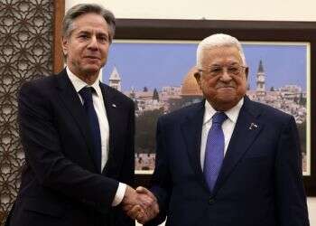 מזכיר המדינה האמריקני אנתוני בלינקן ויו"ר הרשות הפלסטינית אבו מאזן, היום ברמאללה
