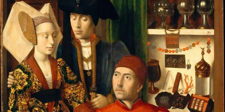 שליטי מנטובה התירו ליהודים להשתייך לגילדת הצורפים.  שליטי מנטובה התירו ליהודים להשתייך לגילדת הצורפים. "צורף בחנותו", פטרוס כריסטוס, 1449, מאוסף להמן, מוזיאון מטרופוליטן לאמנות בניו־יורק