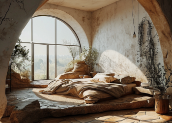 חדר שנה מעוצב בצבעי אדמה של טמבור. צילום: Market Blend