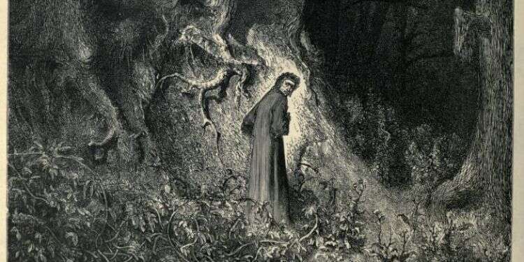 "דרכו של דנטה אובדת ביער". תחריט נחושת של גוסטב דורה