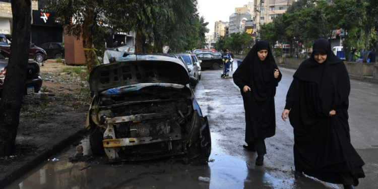 זירת החיסול של סאלח אל־עארורי בלבנון. צילום: אי.פי.איי זירת החיסול של סאלח אל־עארורי בלבנון